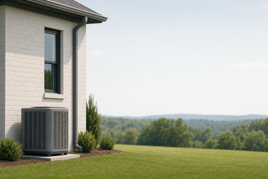 Well-kept residential property with finished hvac work and clear open sky